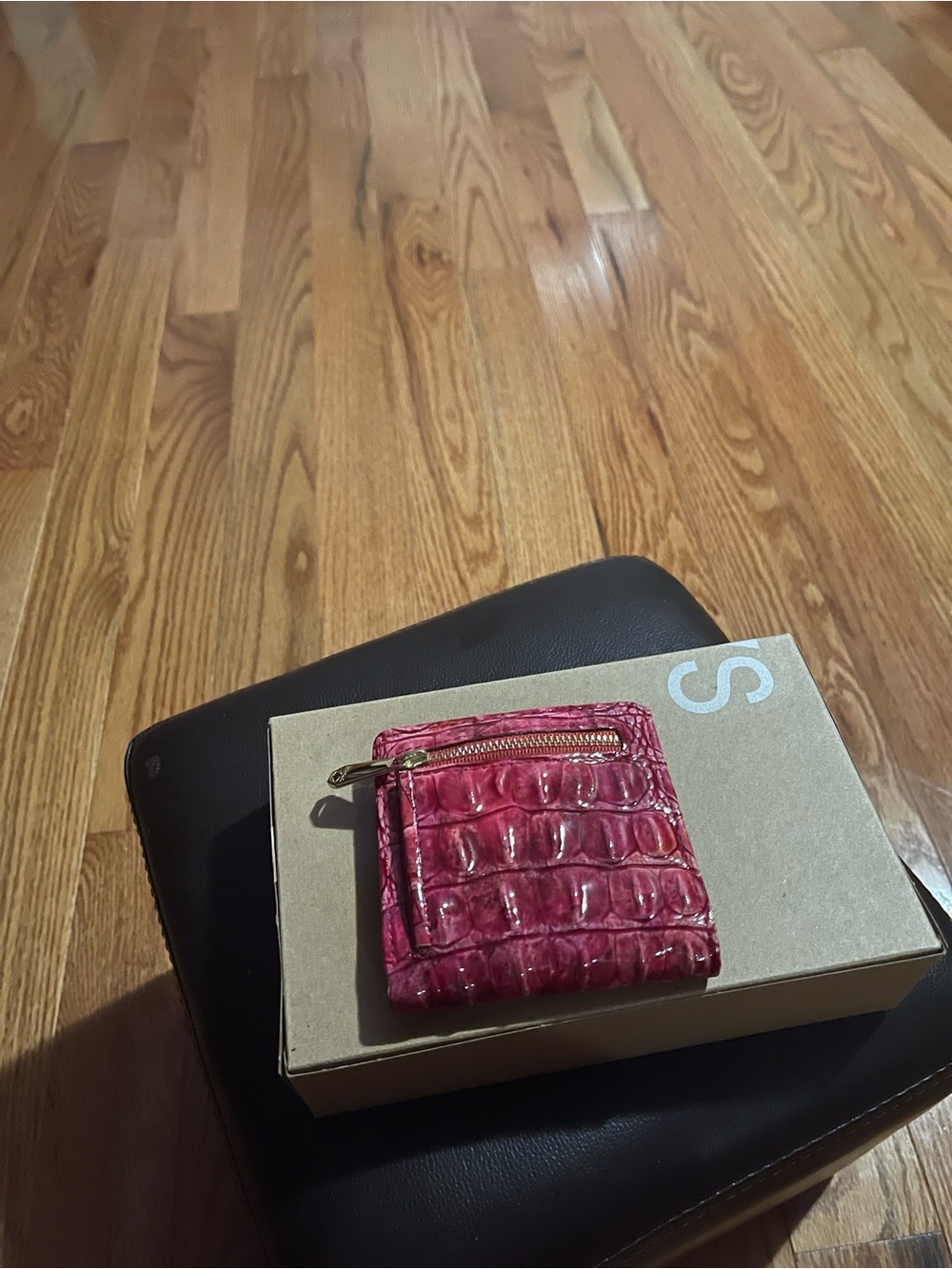Brahmin Raspberry Croc-Embossed Zip Card Wallet